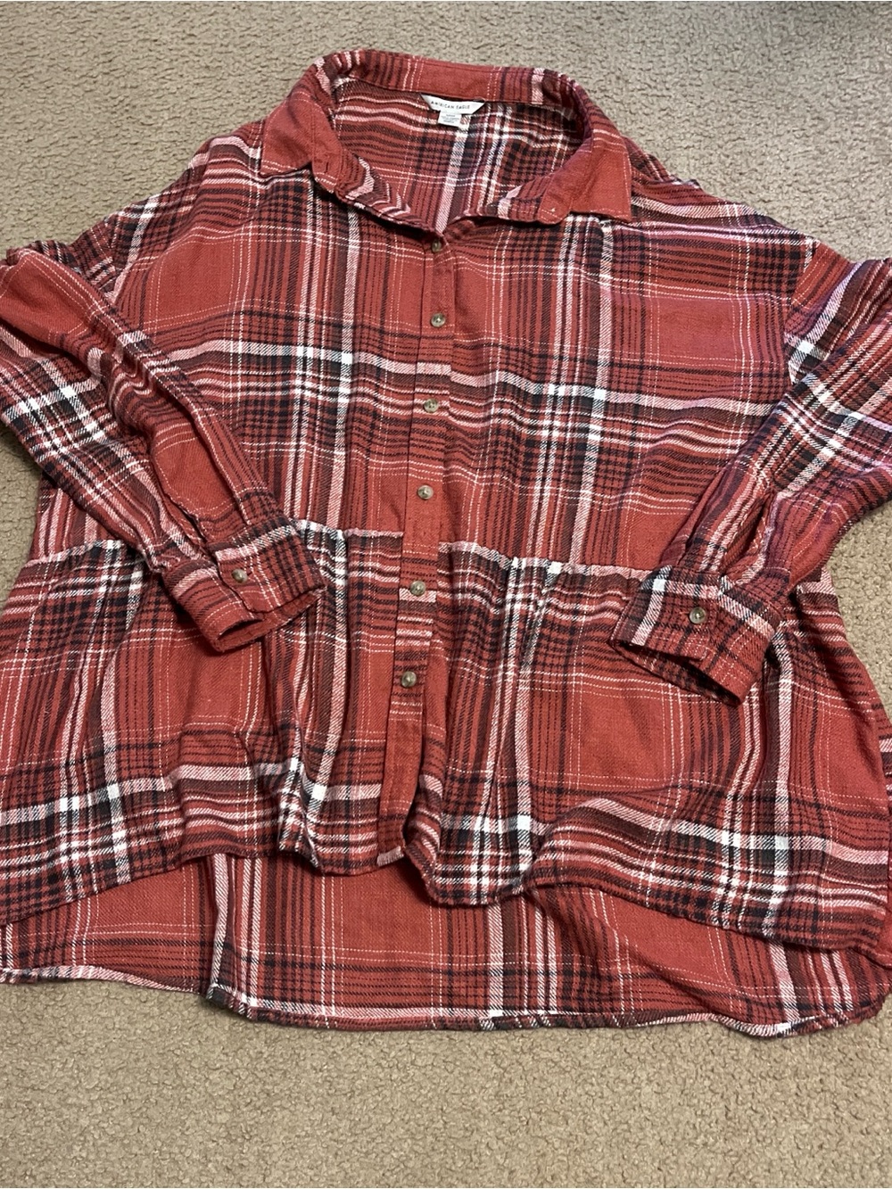 American Eagle Oversized Red Babydoll Flannel